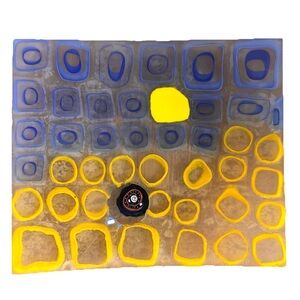 Fused Glass Contemporary Geometric Grid Design W/ Oblong Shapes Modern Artsy